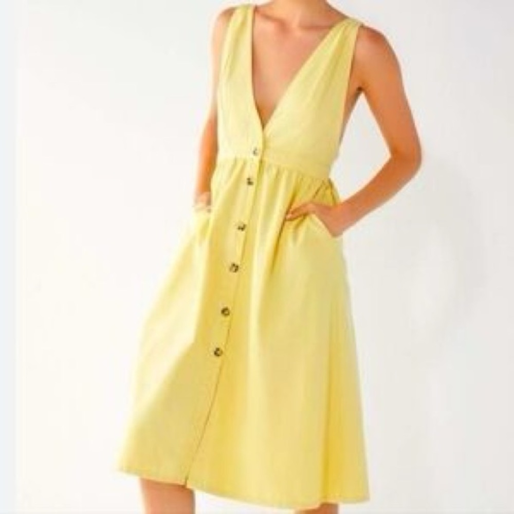 Urban Outfitters Yellow Denim Sleeveless Button-Down Dress